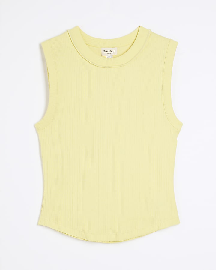 Yellow Sleeveless Ribbed Tank Top