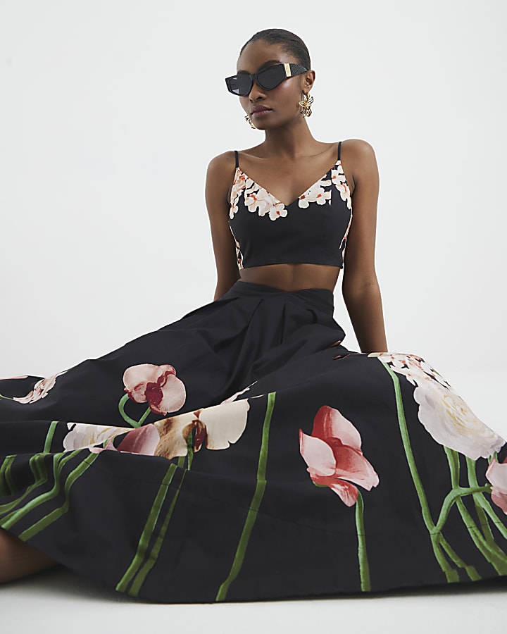 Black Floral Printed Bralet