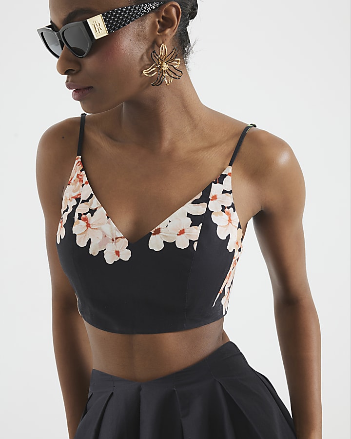 Black Floral Printed Bralet