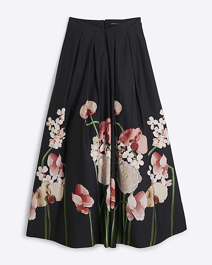 Black Floral Maxi Printed Skirt