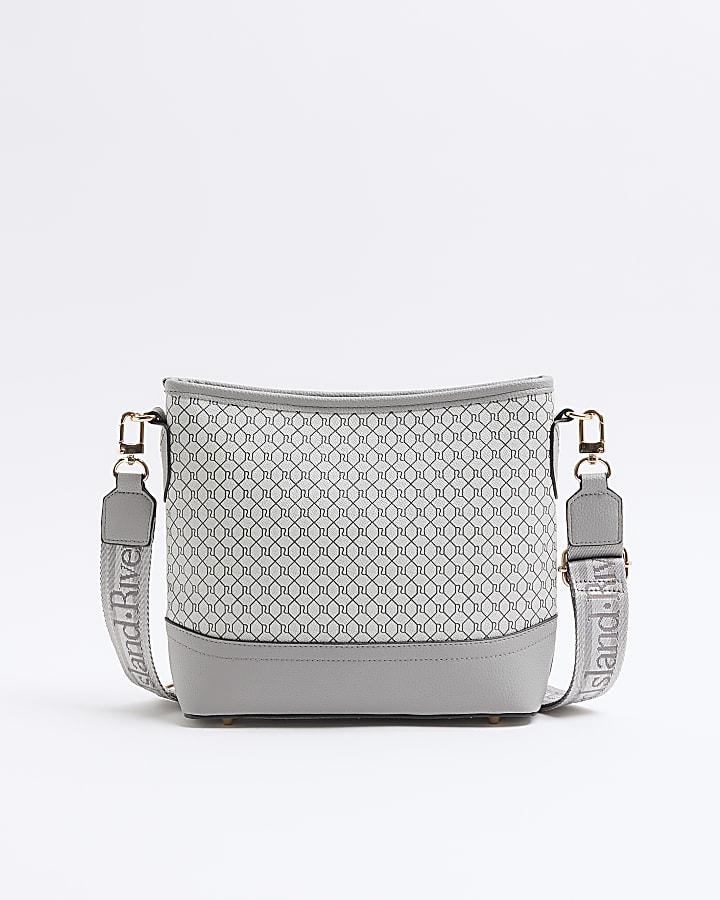 Grey Faux Leather RI Monogram Cross Body Bag