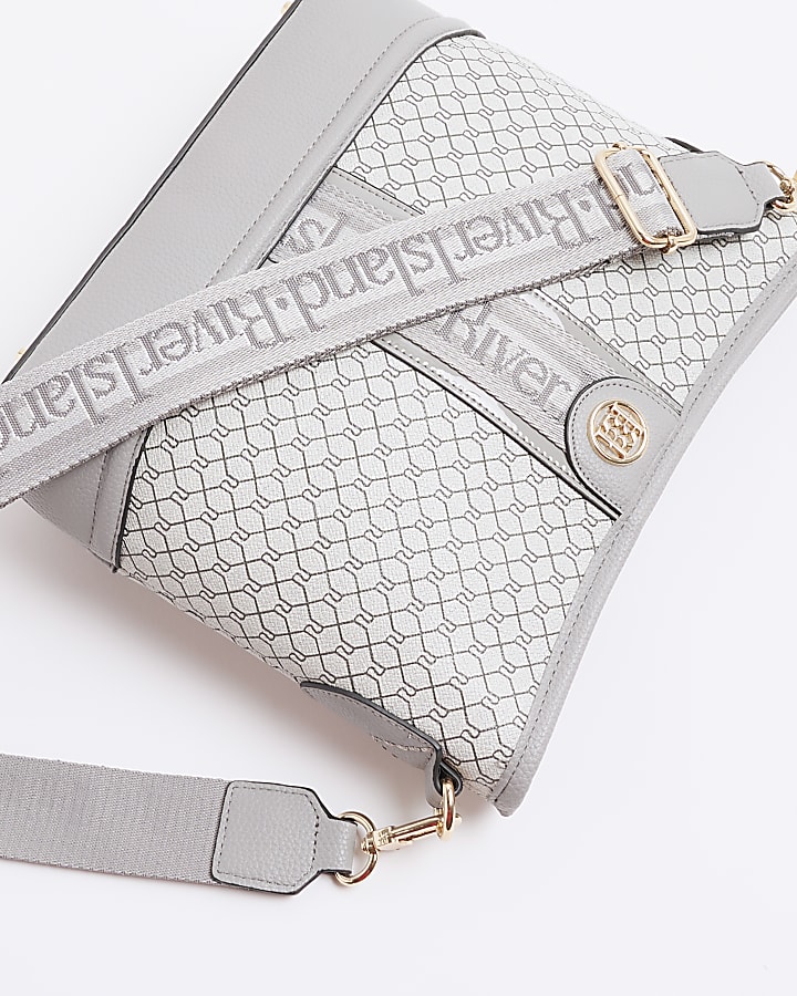 Grey Faux Leather RI Monogram Cross Body Bag