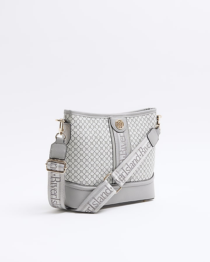 Grey Faux Leather RI Monogram Cross Body Bag