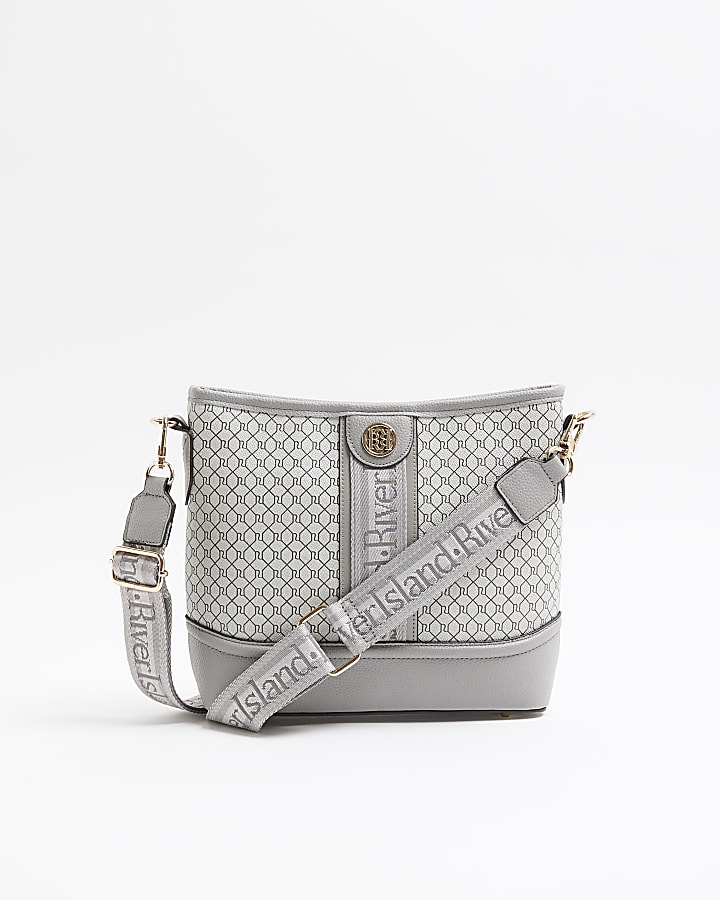 Grey Faux Leather RI Monogram Cross Body Bag