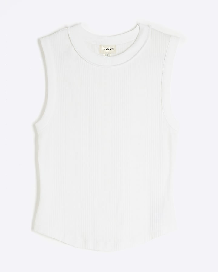 White Sleeveless Rib Tank Top