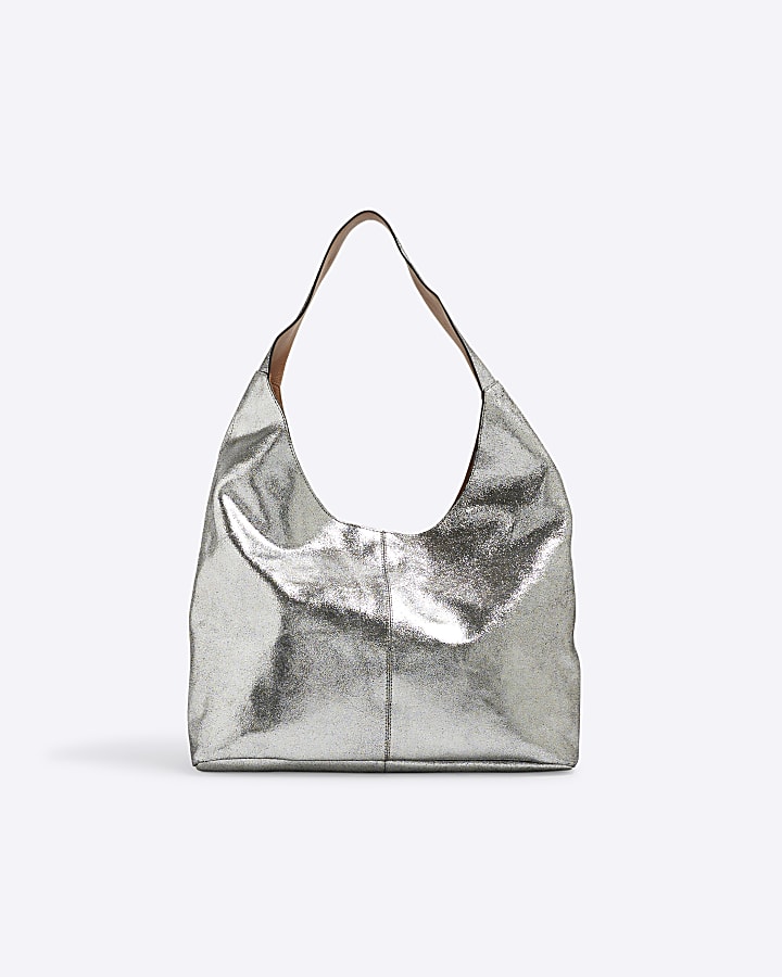 Silver Metallic Leather Slouch Bag