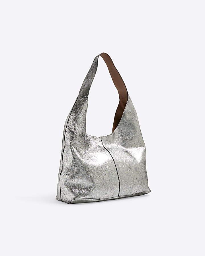 Silver Metallic Leather Slouch Bag