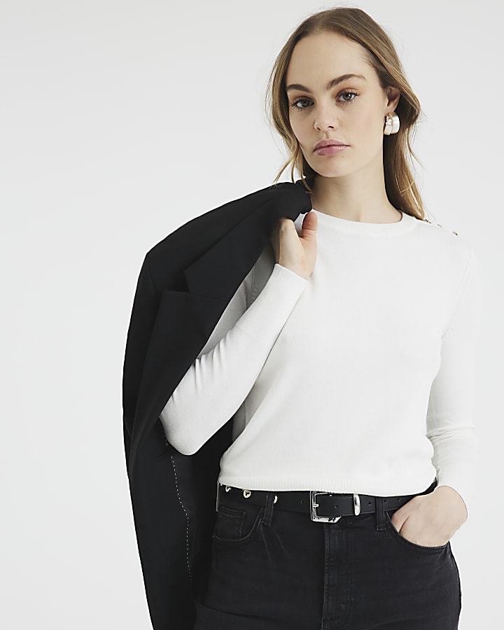 White Button Shoulder Jumper