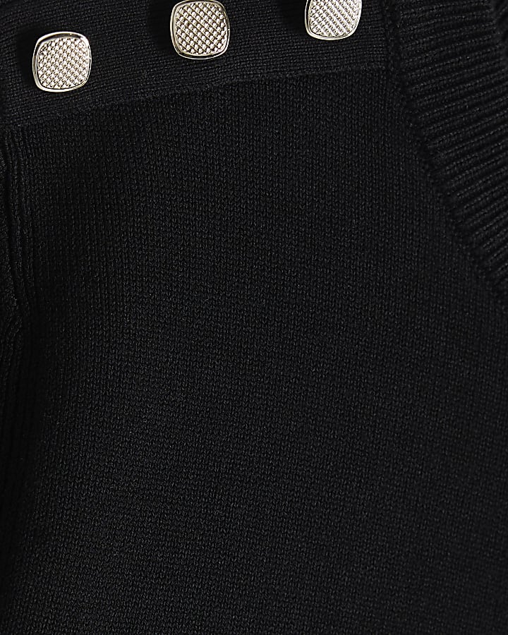 Black Button Shoulder Knitted Top