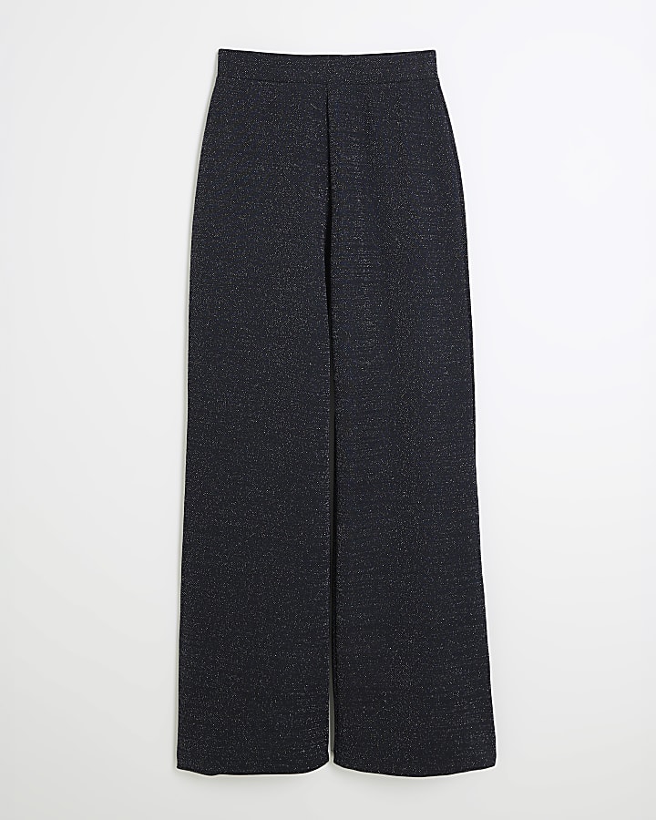 Navy Glitter Wide Leg Trousers