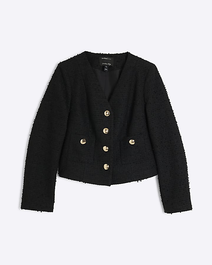 Black Long Sleeve Boucle Jacket