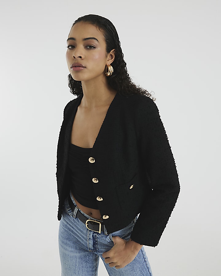 Black Long Sleeve Boucle Jacket