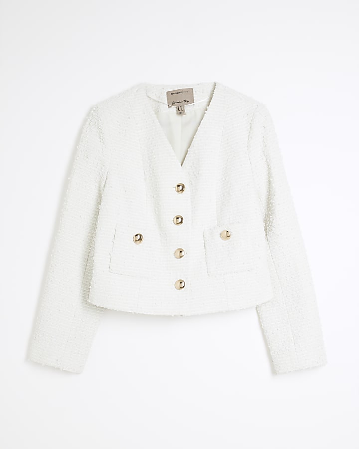 Cream Pocket Boucle Jacket