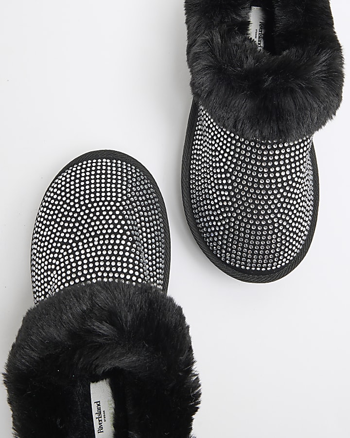 Black Hotfix Platform Slippers