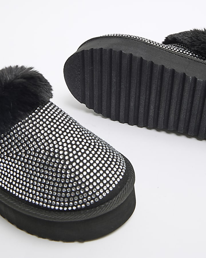 Black Hotfix Platform Slippers