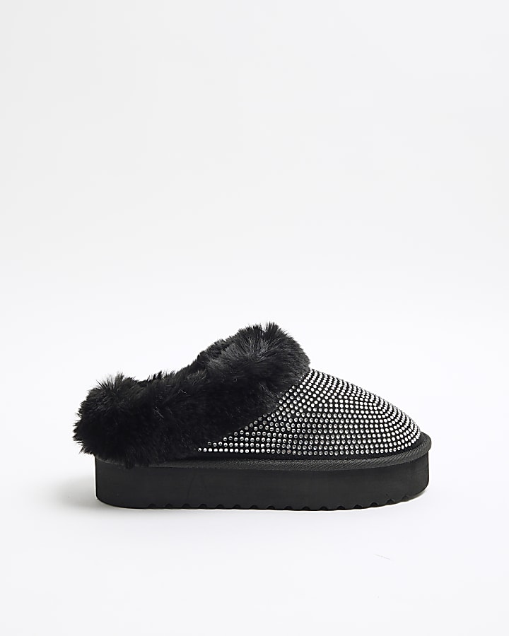 Black Hotfix Platform Slippers