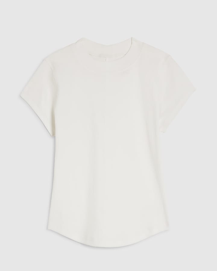 White Cap Sleeve High Neck T-Shirt