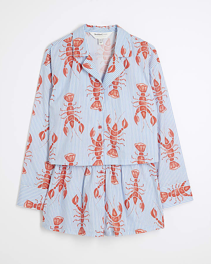 Blue Stripe Lobster Print Pyjama Set