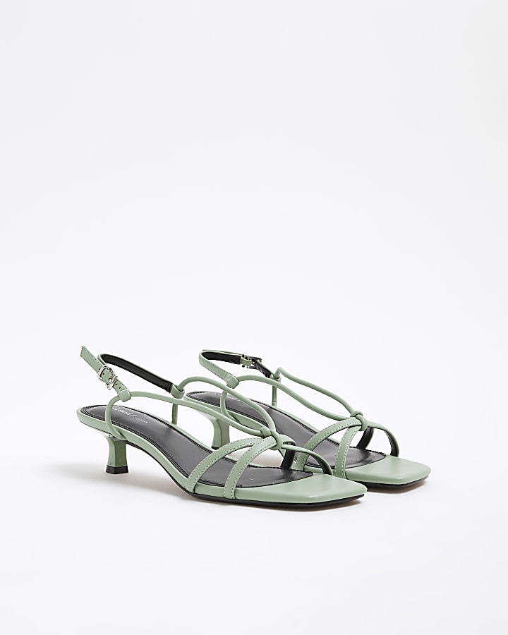 Green Kitten Heeled Strappy Sandals