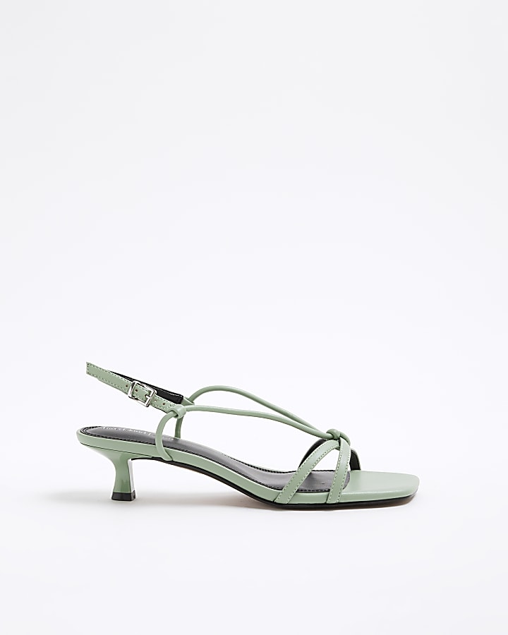 Green Kitten Heeled Strappy Sandals