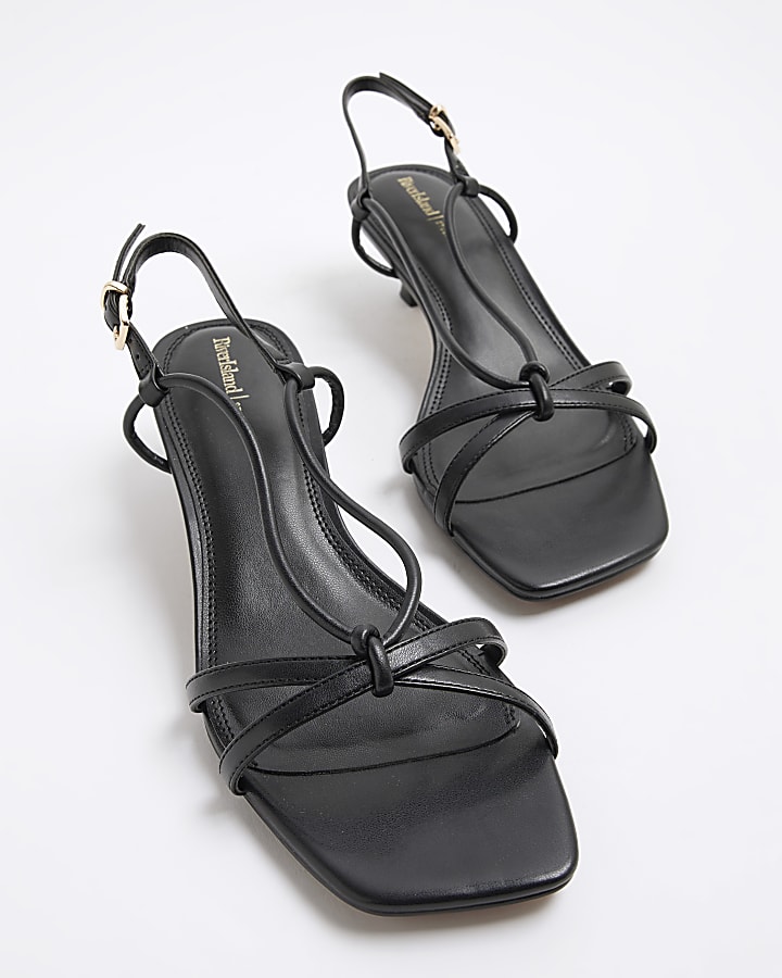 Black Kitten Heeled Strappy Sandals