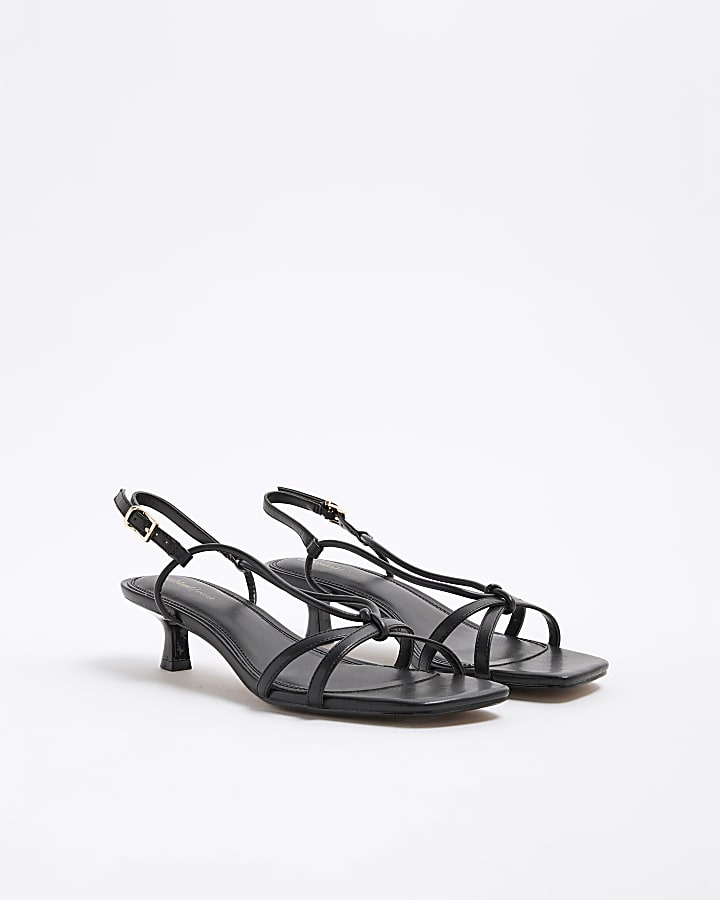 Black Kitten Heeled Strappy Sandals