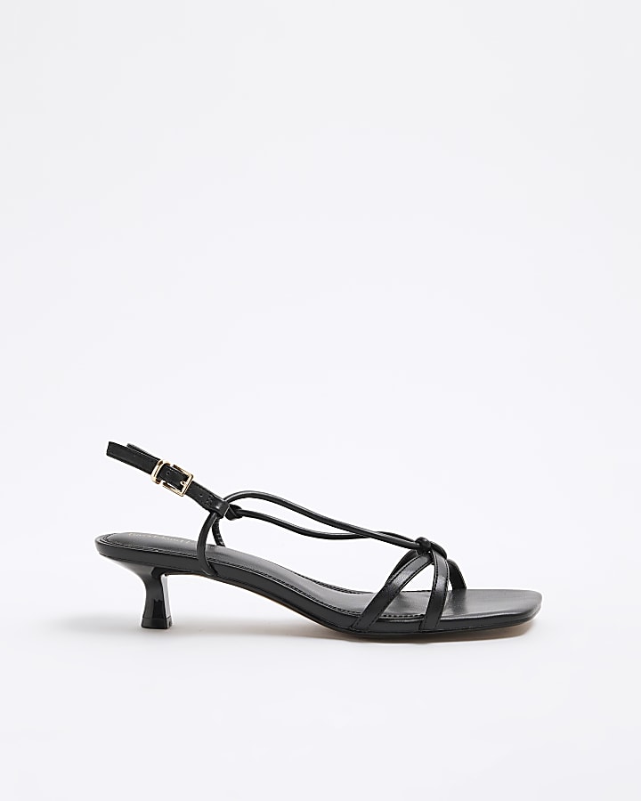 Black Kitten Heeled Strappy Sandals