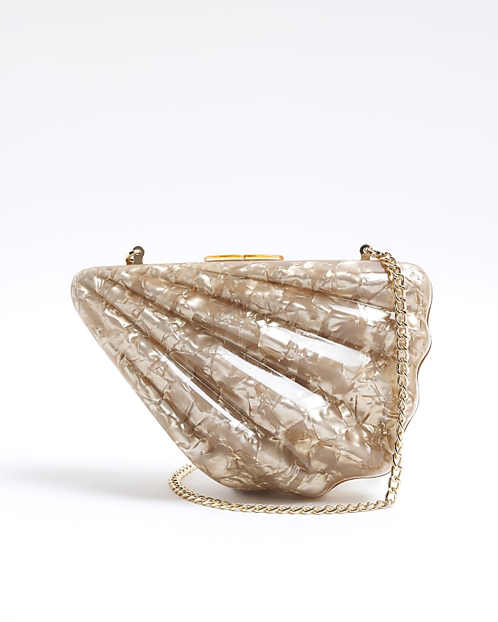 Brown Shell Clutch Bag