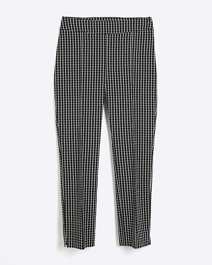 Black Stretch Cropped Check Trousers