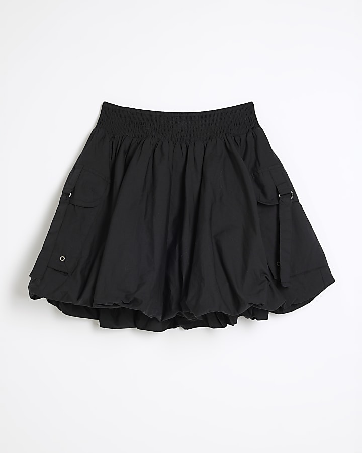 Black Bubble Hem Cargo Mini Skirt