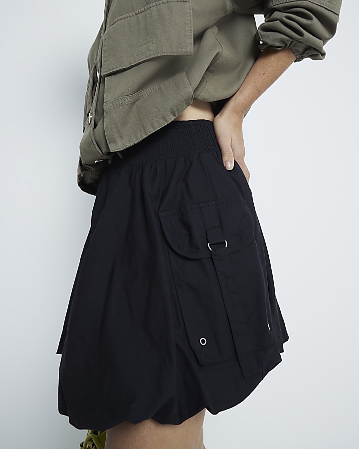 Black Bubble Hem Cargo Mini Skirt