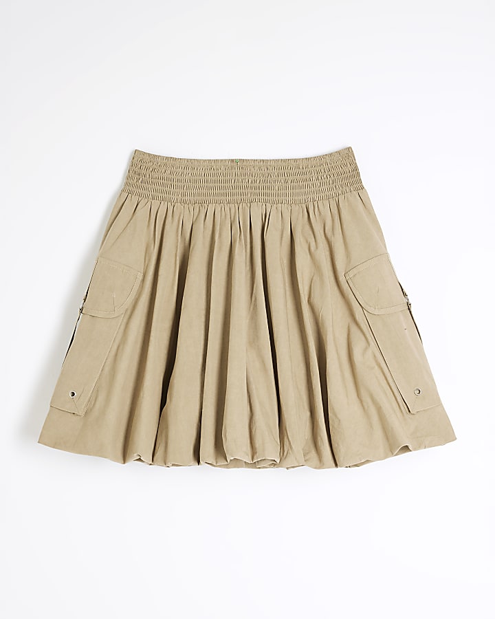 Beige Cargo Bubble Hem Mini Skirt