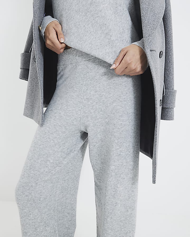 Grey Knit Wide Leg Trousers