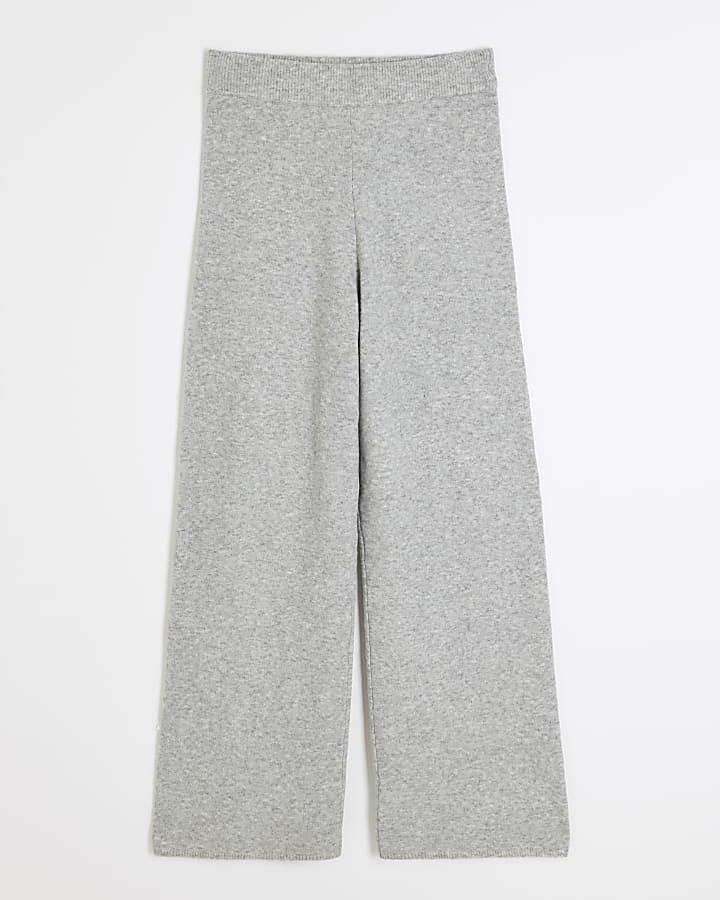 Grey Knit Wide Leg Trousers