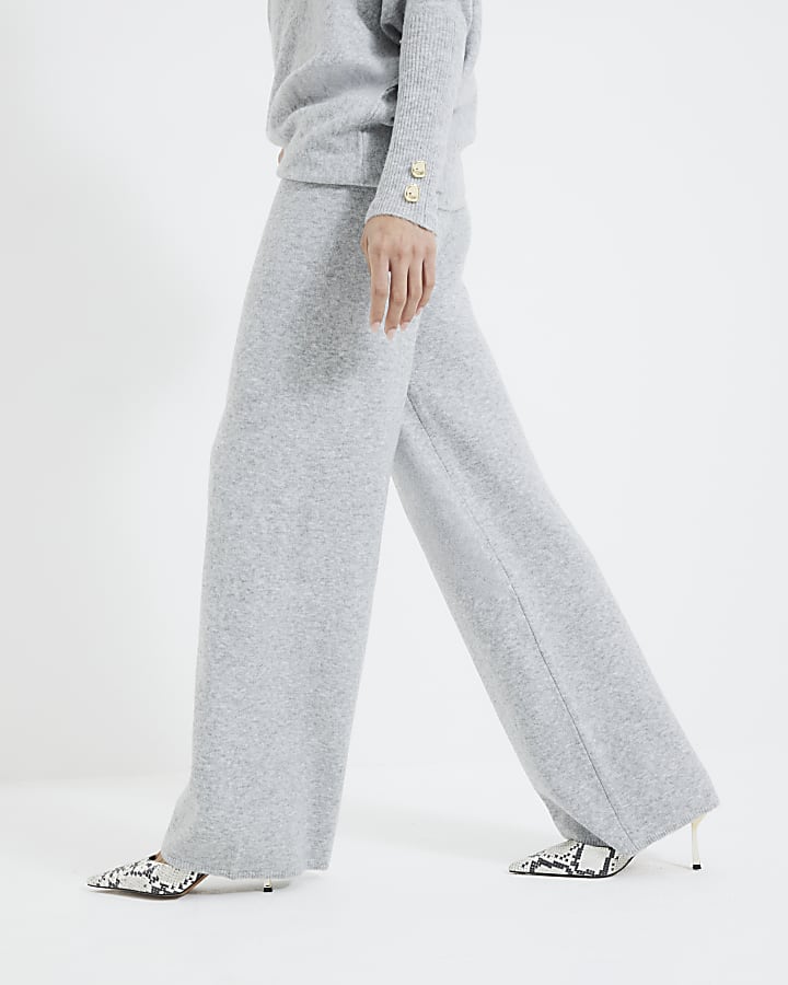 Grey Knit Wide Leg Trousers