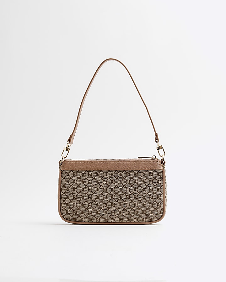 Brown Jacquard RI Monogram Shoulder Bag