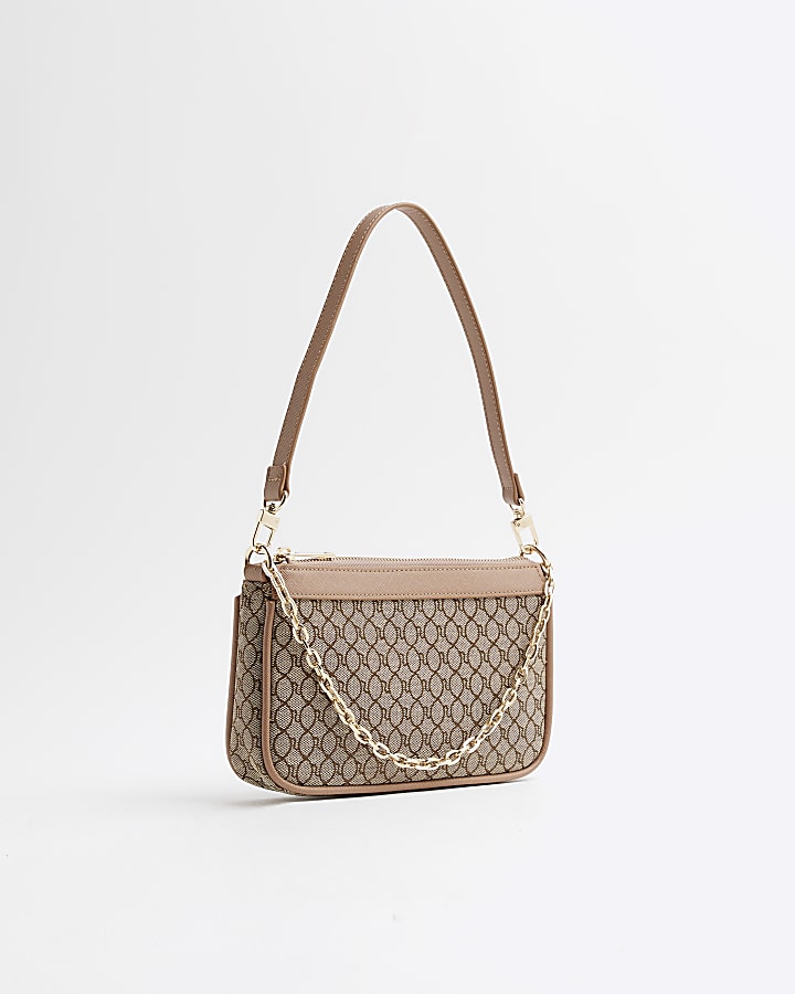 Brown Jacquard RI Monogram Shoulder Bag