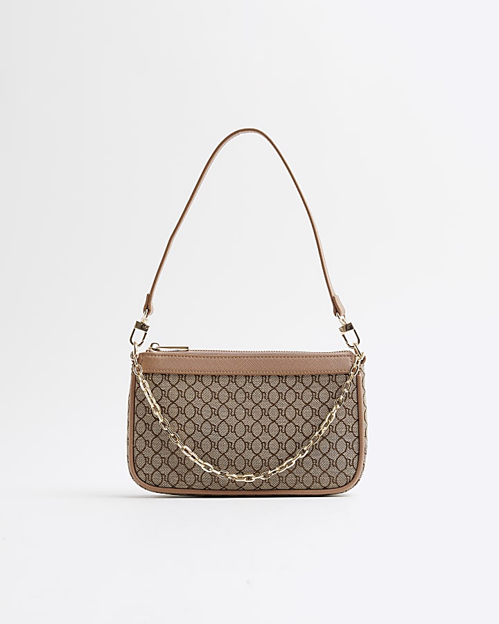 Brown Jacquard RI Monogram Shoulder Bag