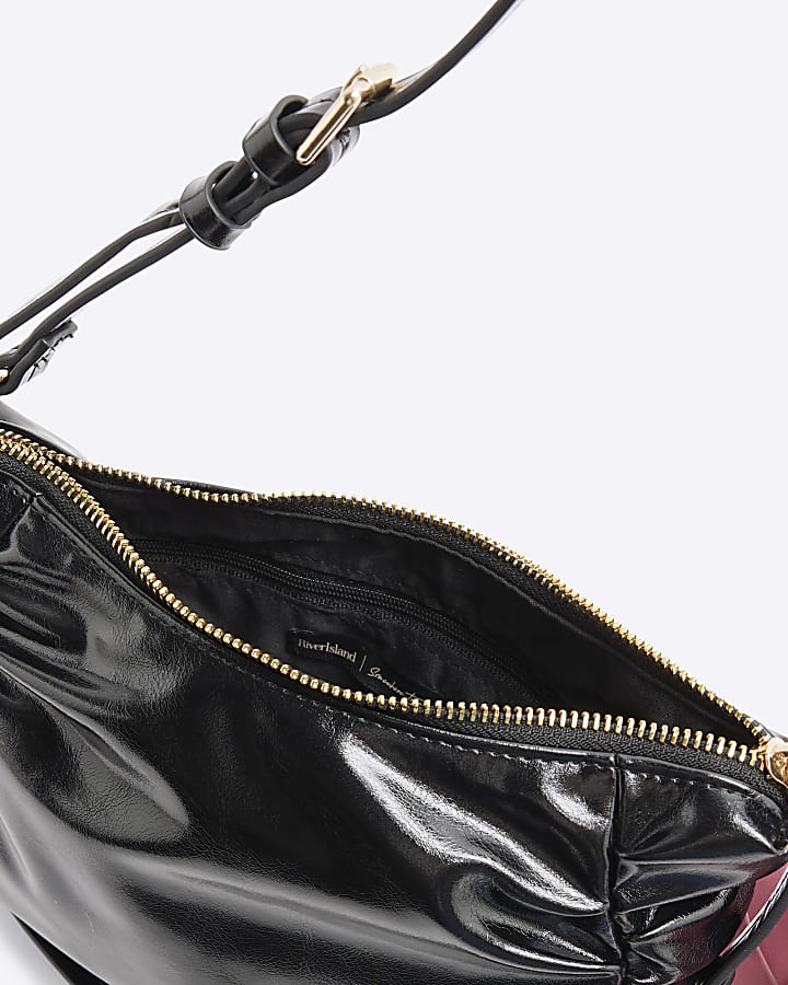 Black Faux Leather Flower Shoulder Bag