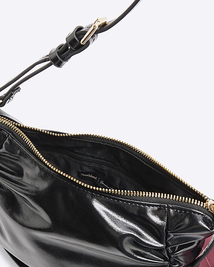 Black Faux Leather Shoulder Bag