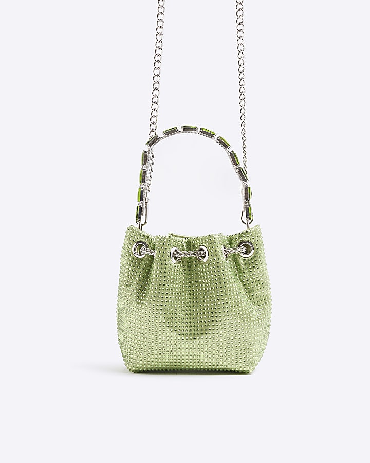 Green Embellished Bucket Bag