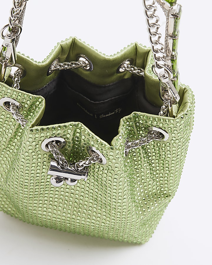 Green Embellished Bucket Bag