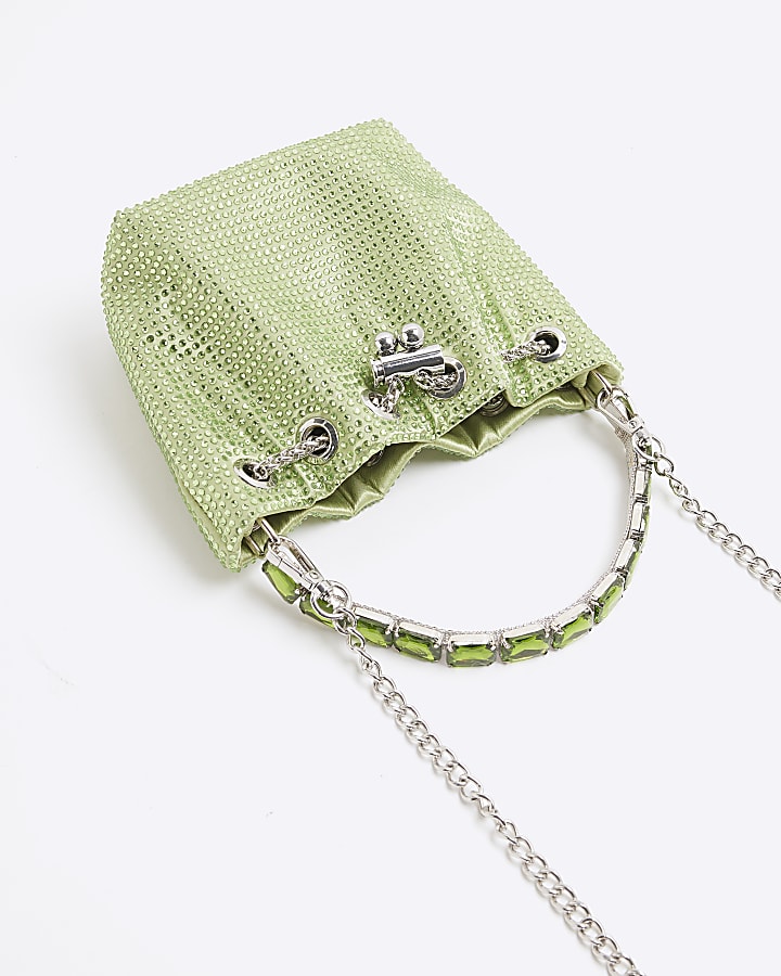 Green Embellished Bucket Bag