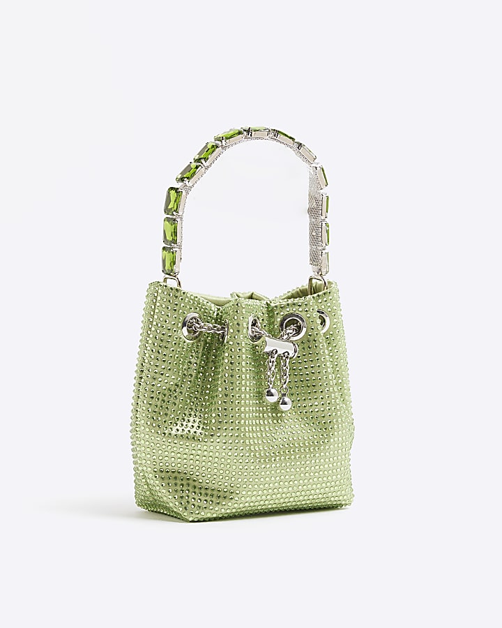 Green Embellished Bucket Bag