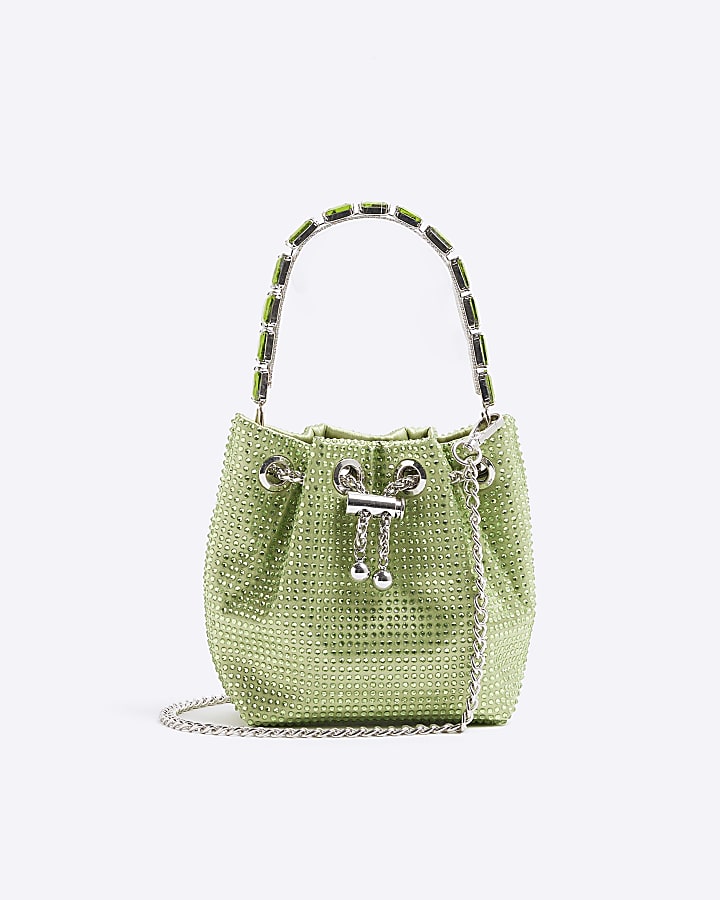 Green Embellished Bucket Bag