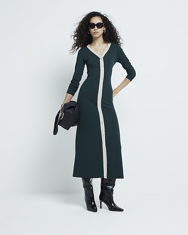 Green Colour Block Maxi Dress