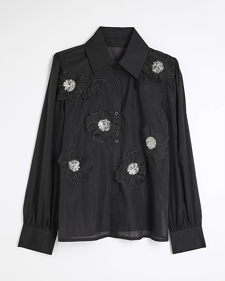 Black Floral Embellished Shirt