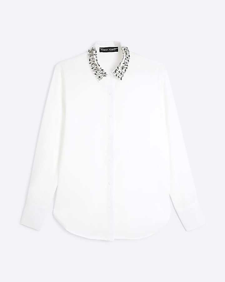 Cream Embellished Collar Shirt