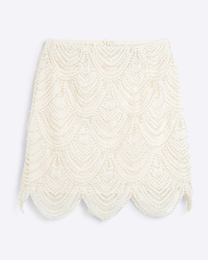 Cream Scalloped Pearl mini Skirt