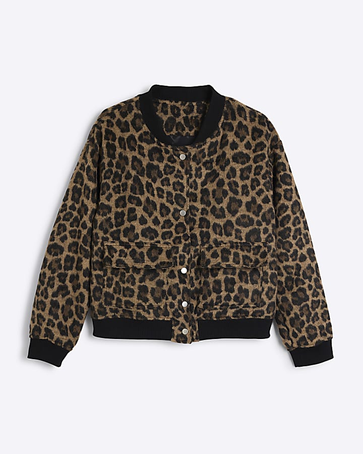 Brown Leopard Print Bomber Jacket